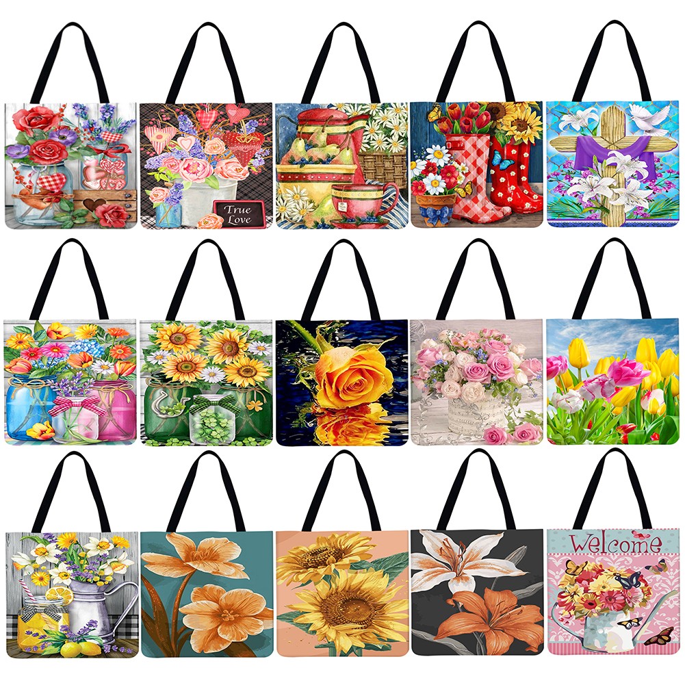 Practical Linen Square Shopping Bag Casual Ladies Daily Shopping Bag Large Capacity Storage Household Handbags