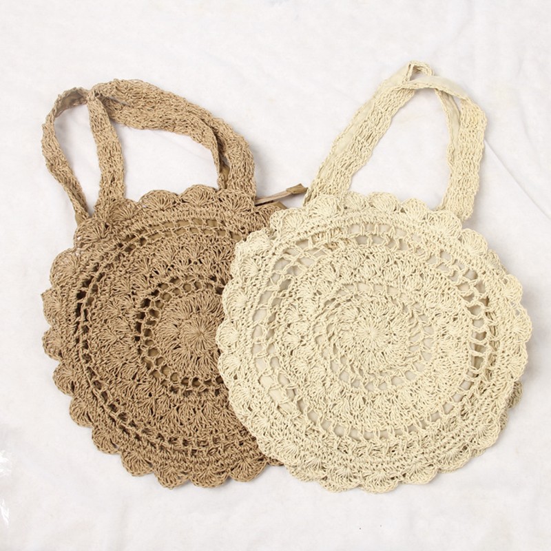 summer woven shoulder bag woman beach circular straw hand knitting large capacity shopper handbag travel shopping bag women bag