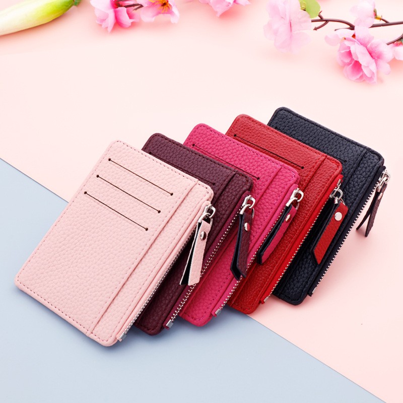 1pcs Small ID Card Holders Business Credit Card Holder PU Leather Slim Bank Card Case Organizer Fashion Zipper Unisex Wallet