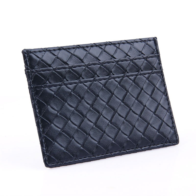 Male and female card case solid color business ID card holder woven style ultra-thin wallet PU leather handmade purse handbag