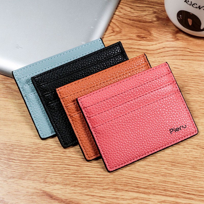 Slim Ultra-thin Wallet PU Leather Bank Credit Card Holder Short Coin Purse Black Oil Edge Card Bag Lychee Pattern Cash Clip