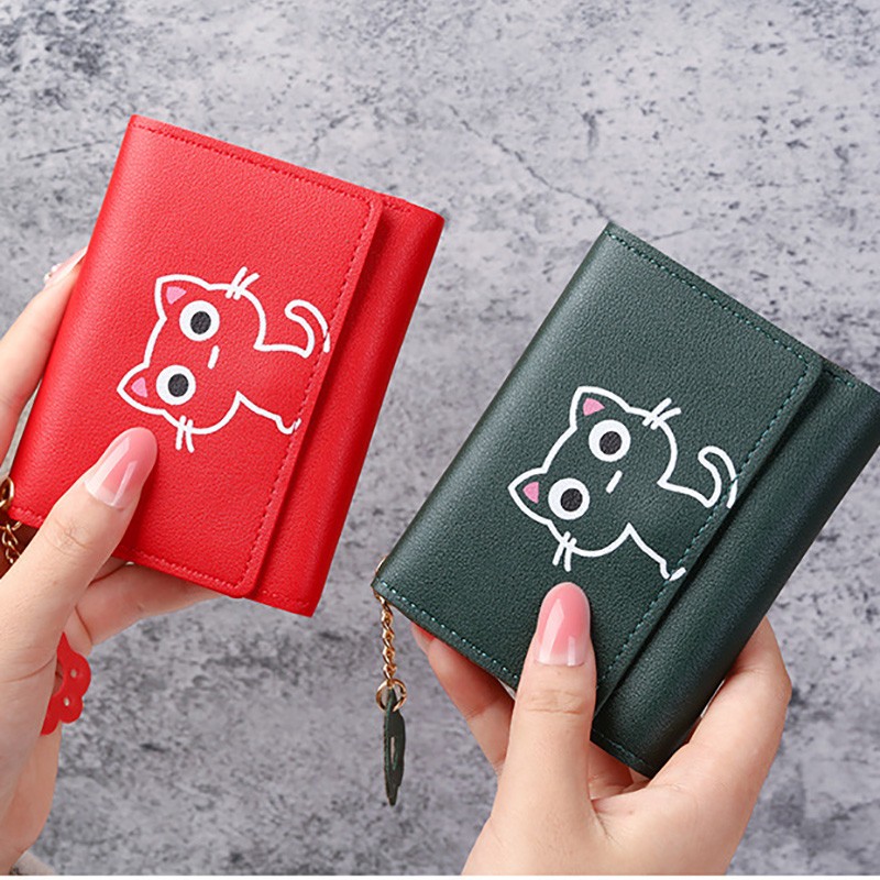 Women Wallet Cute Cat Print Small Wallet Leather Small Wallet Girls Money Bag Card Holder Ladies Female Hasp ID Card Holder Card Holder