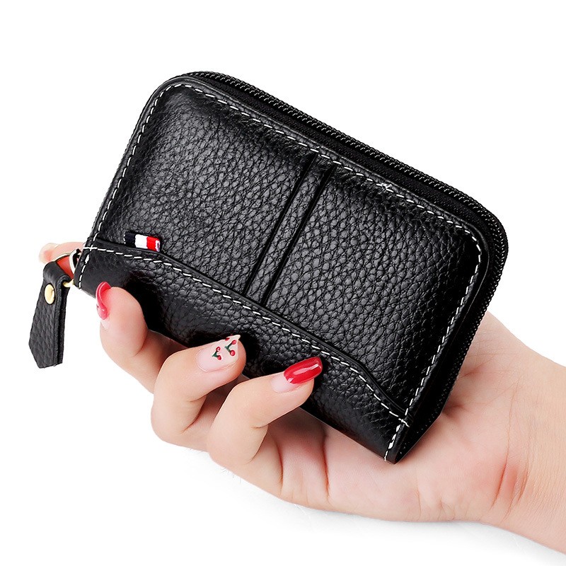 Men Business Card Holder Women Credit Card Holder Genuine Leather Bank Card Case Casual Zipper Wallet Rfid Coin Purse