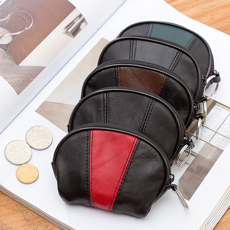 New Fashion Genuine Leather Wallet Semi-circular Splicing Zipper Coin Purse Key Holder Storage Money Pouch Cash Pocket Clutches