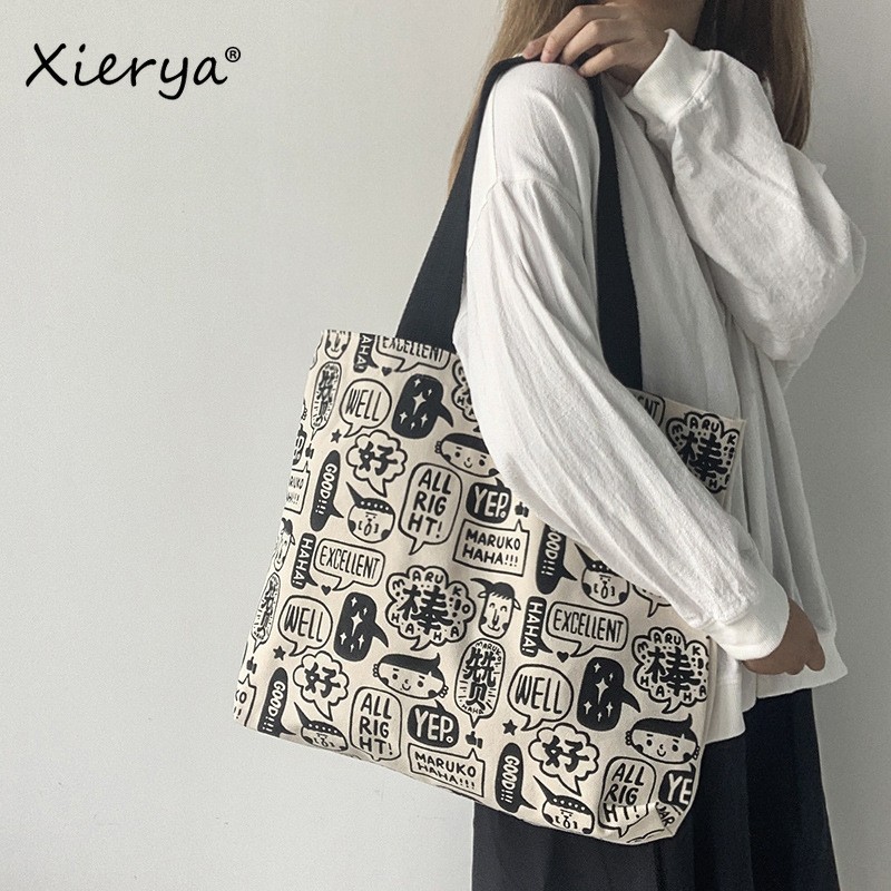 Xierya Canvas Bag Female Large Capacity Student Bag Canvas Bag Shoulder Bag New Fashionable Clothes Bag Women Tote Bag Chinese Style