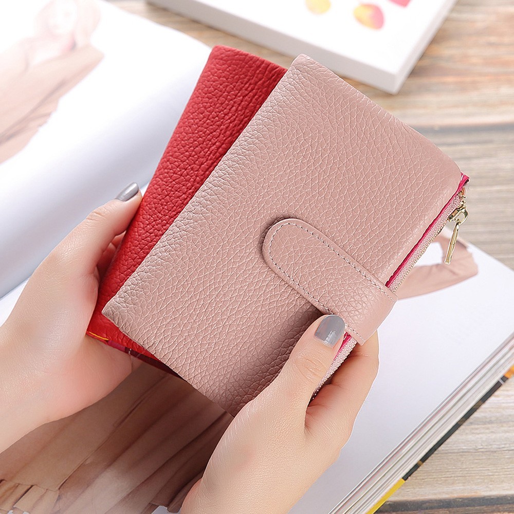 Fashion women's new small wallet multi-card zipper bag fashion buckle first layer cowhide coin purse female