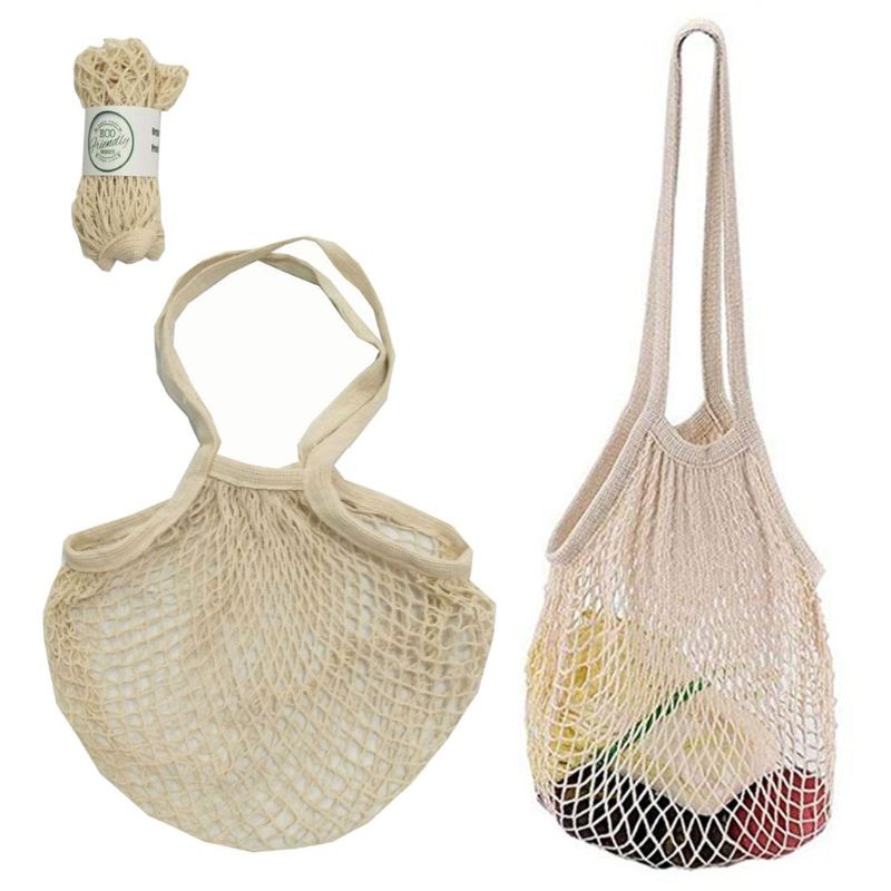 7pcs Organic Cotton Mesh Shopping Bag Gauze Net Bag With Drawstring Reusable Shopping Tote Food Storage Grocery Shoulder Bag