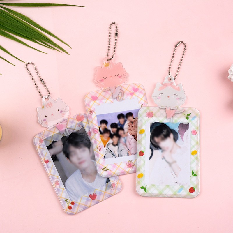 INS Colorful Photo Card Holder Pendant for Small Photo Sticker and Name Card 7.5*14.6cm Photo with Key Chain Cartoon Card Cutter