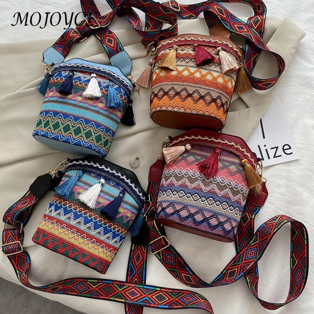 Women Shoulder Crossbody Bags Woven Tassel Small Bucket Female Handbags Messenger Handmade Bags Ladies Handbags