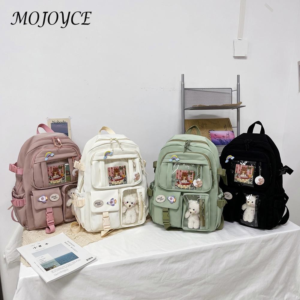 Solid Color Backpack Nylon Large Capacity Bag Girls Casual Leisure Bag Daily Travel Shopping Bag