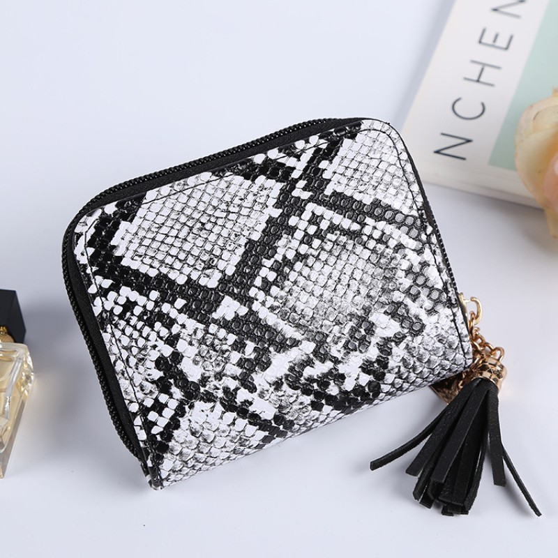 2022 The new Korean version of the snake pattern tassel basic wallet solid color small wallet women's PU wallet