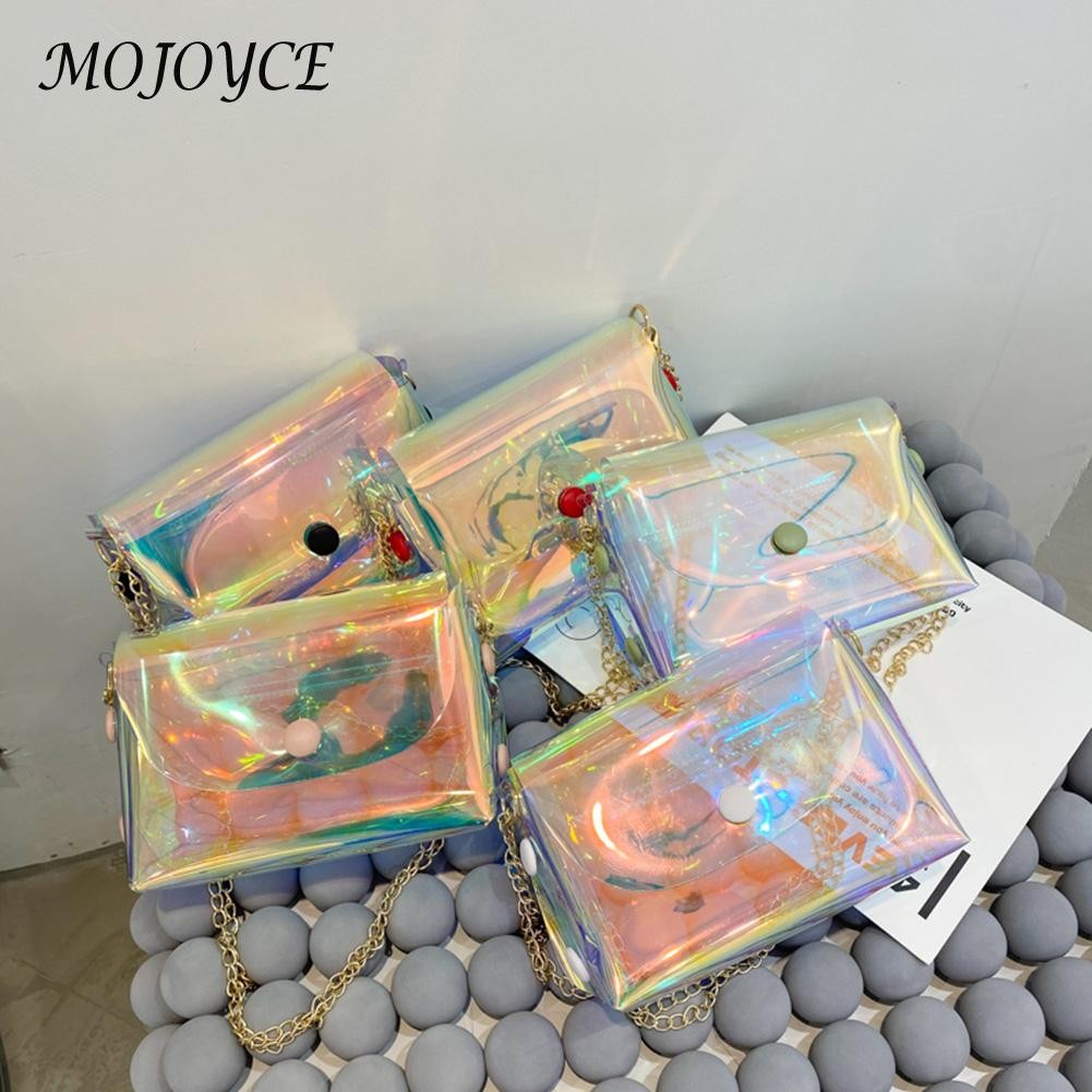 Women's laser crossbody bag PVC transparent waterproof messenger clutch tote bag for women girl outdoor shopping