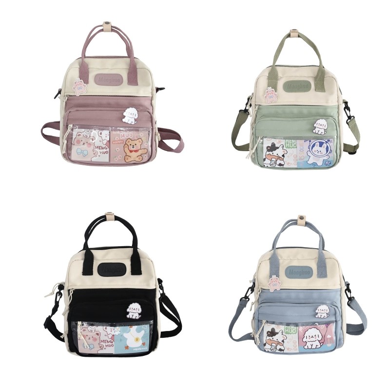 Cute Korean Style Small Backpack Women Girls Casual Nylon Messenger Bag Lightweight Zipper Cute School Bookbag Travel Bag