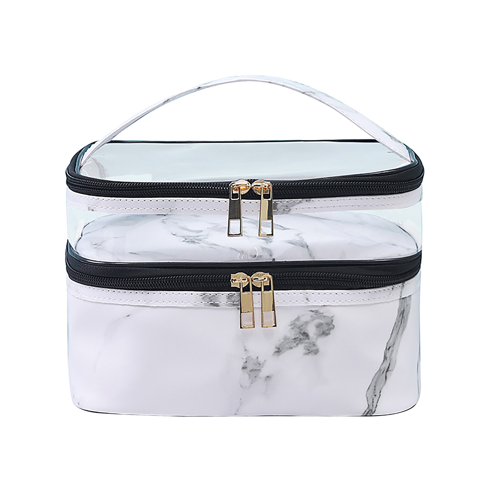 Makeup Bag Double Layer Cosmetic Case Travel Organizer Lipsticks Storage Reusable Marble Fashion Toiletry Clear Handbag Zipper