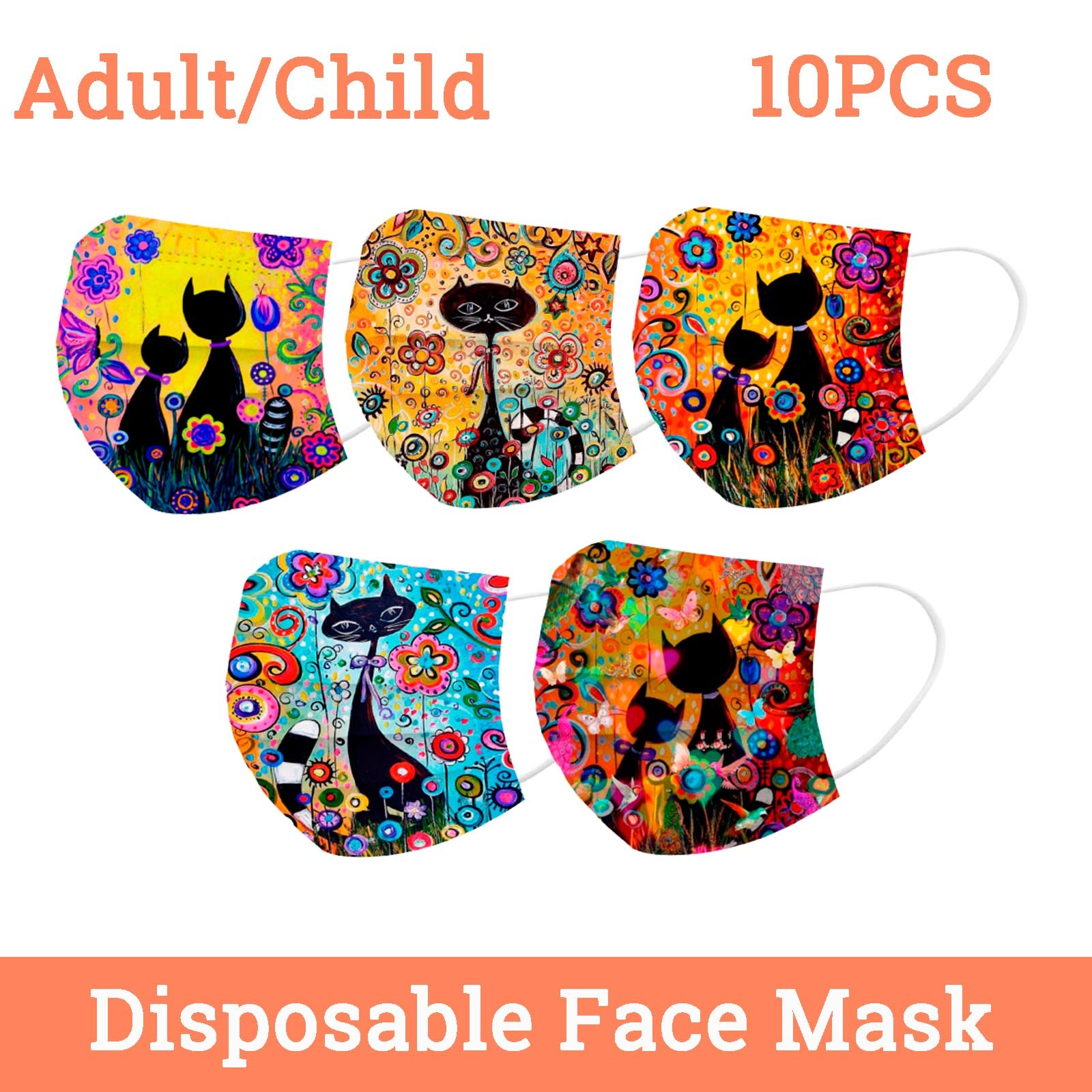 10pcs mascarillas disposable face mask for men and women respirator mask cartoon cats printed adult child masks masque enfant