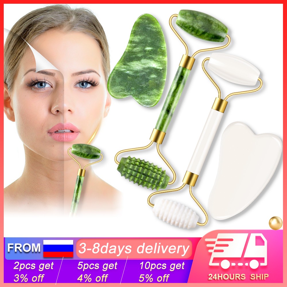 2pcs/set Gua Sha Massager for Face Care Jade Rollers Beauty Health Skin Scraping Chin Lifting Natural Stone Gouache Massage