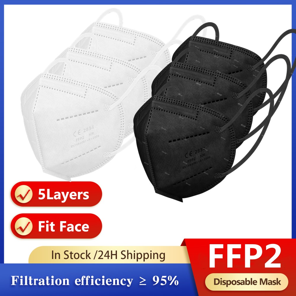 10-200 قطعة الأسود Mascarillas FPP2 Mascarillas KN95 شهادة 5 طبقات الكبار Mascherina FFPP2 المعتمدة قناع أسود ffp2masque