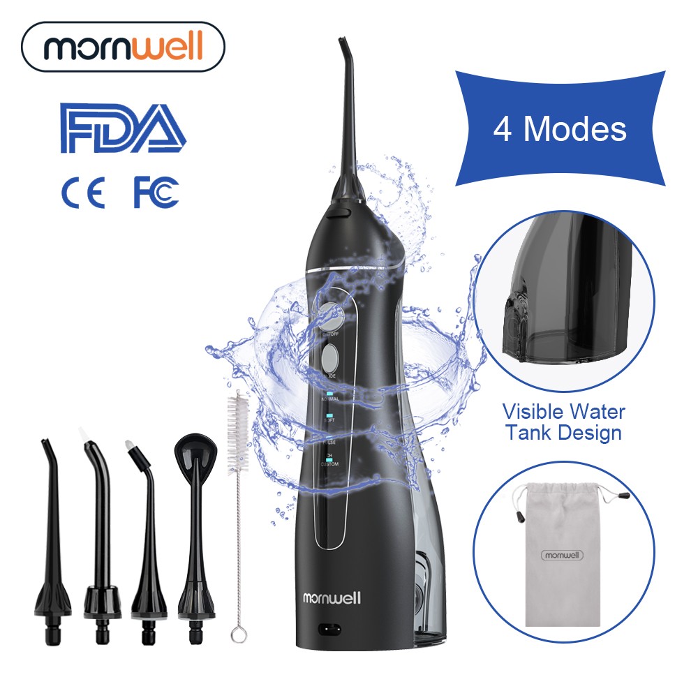 4 Modes Oral Irrigator USB Rechargeable Water Floss Portable Dental Water Aerator Jet 300ml Dental Irrigator Dental Hygiene + 6 Jet