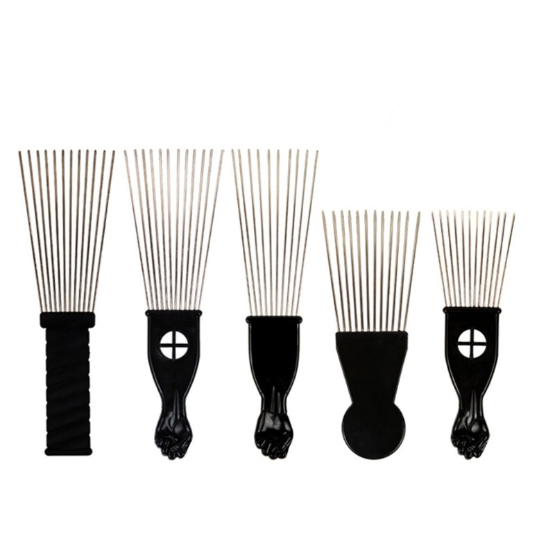 Wide Tooth Salon Use Black Metal African American Pick Comb Insert Curly Hairbrush Afro Hair Comb For Hair Styling Tool