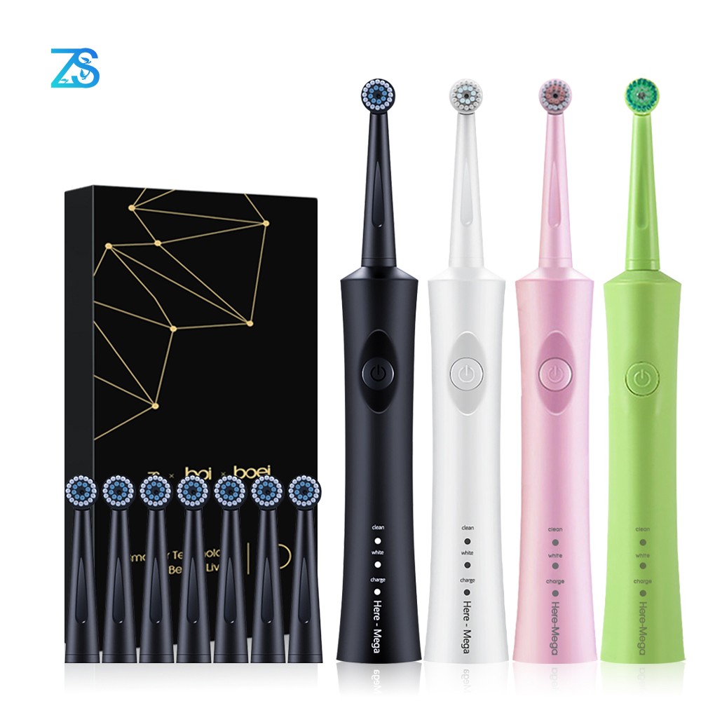 [ZS] Toothbrush Rotating Electric Toothbrush Smart Timing Brush Adult Rechargeable Soft Bristle Brush Replacement 8 Heads