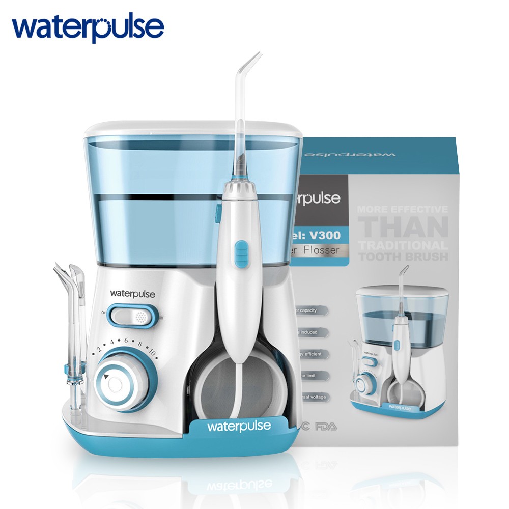 Waterpulse-Water Flosser V300G, Oral Irrigator 5 Pieces, Electric Cleaner, Oral Hygiene Dental Floss 800ml, Cleaning With Water