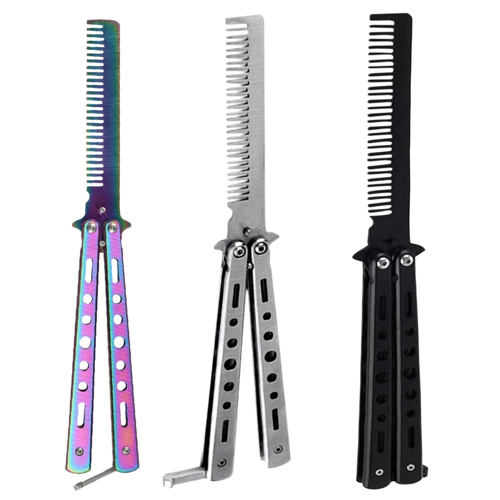 Stainless Steel Folding Comb Butterfly Training Tools Beard Mustache Comb Hairdressing Salon Tools