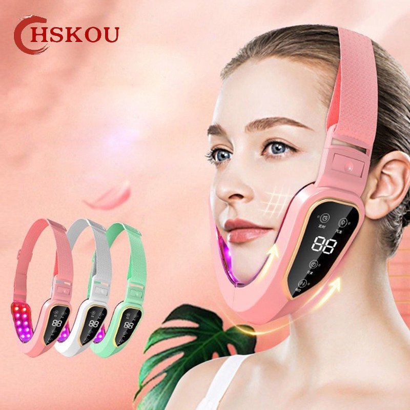 HSKOU LED Photon Face Lifting Device Face Slimming Therapy Vibration Massager Double Chin V Shape Cheek Tightening