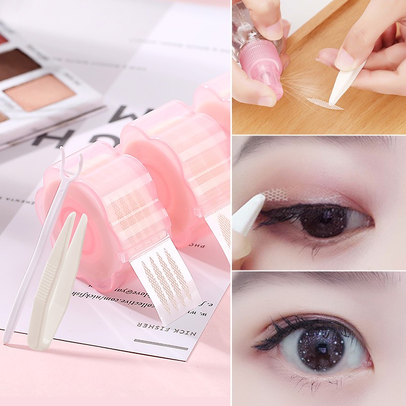 1 box ultra invisible eyelid paste natural double eyelid tape mesh lace eyelids fiber with stick no reflective no easy fall off