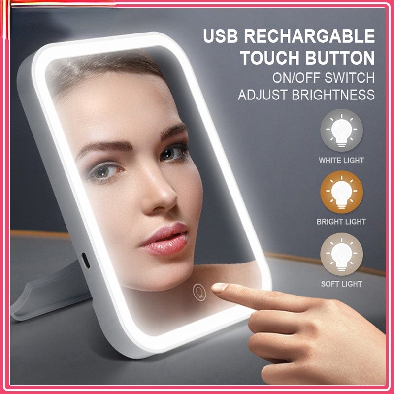 LED Makeup Mirror Touch Screen 3 Light Portable Standing Folding Vanity Mirror 5X Magnifying Compact Cosmetic Mirror