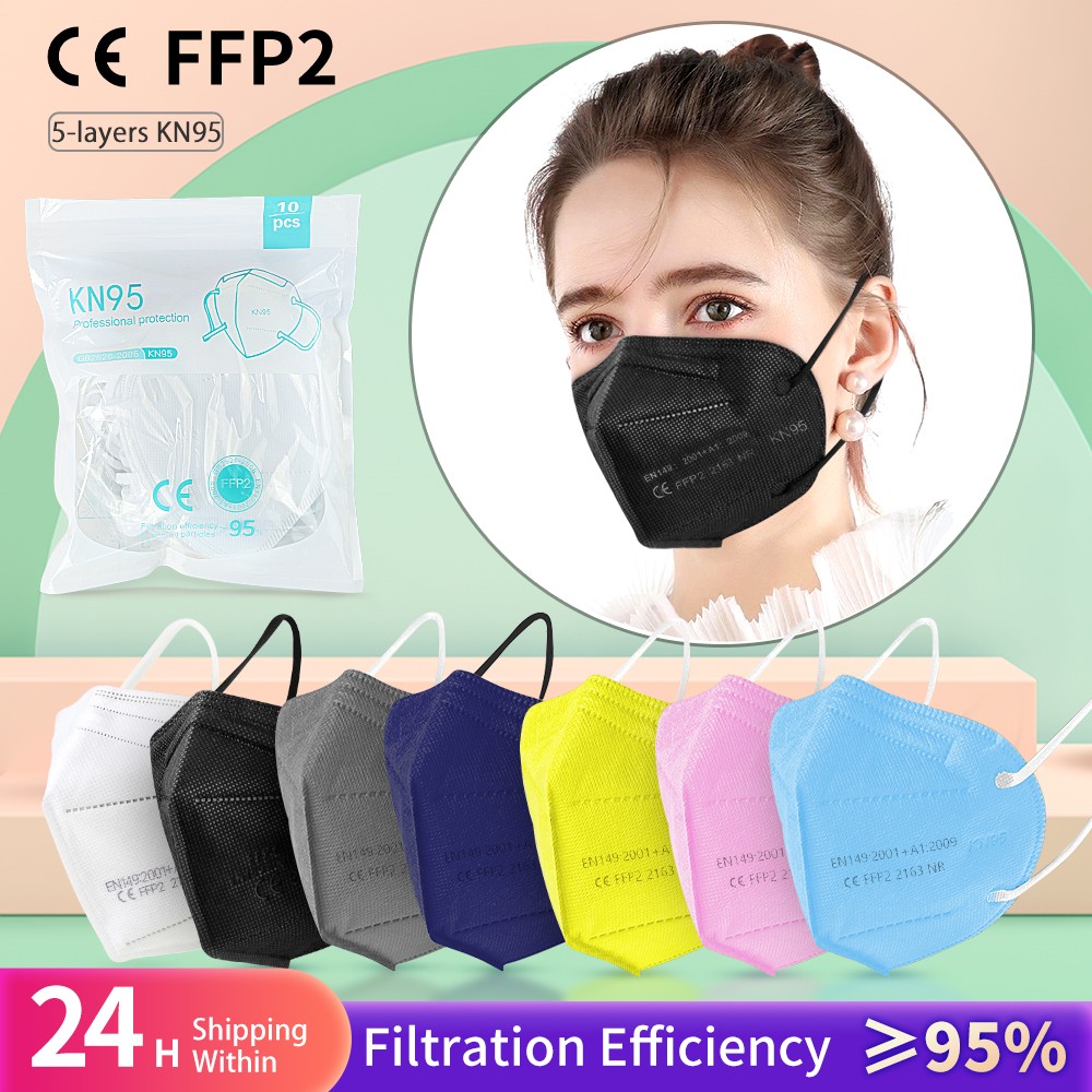 20-200pcs Black KN95 Mask FPP2 Approved Mask 5 Layers Reusable Mask Security Protection KN95 Mascara Protective Face Masks