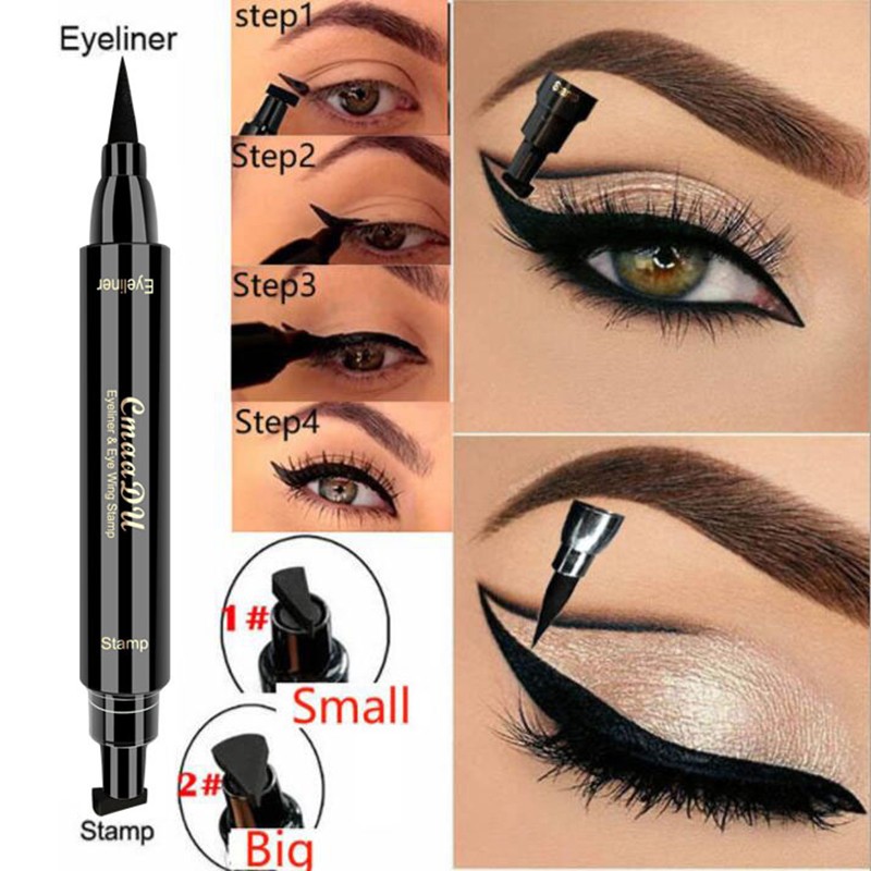 Eyes Makeup Black Double-ended Eye Liner Liquid Pencil Quick Dry Waterproof Black Makeup Stamp Wing Eyeliner Pencil TSLM1