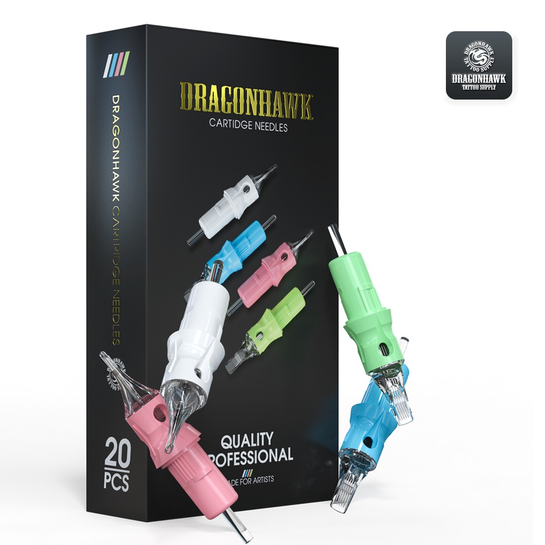 Dragonhawk 20 قطعة/صندوق خرطوشة الوشم إبرة 08/10/12 بطانة مستديرة RL المتاح تعقيم تجميل دائم آلة القلم الإبر