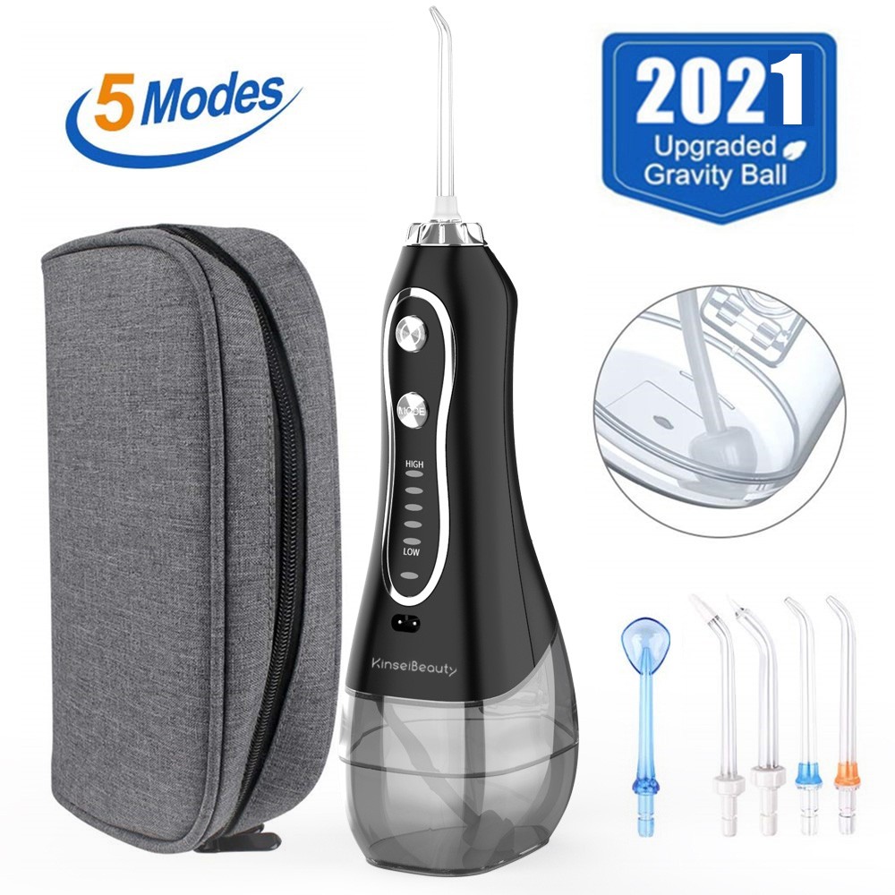 Wireless Dental Flosser Rechargeable Waterproof Dental Cleaner 5 Modes Portable Oral Irrigator With Travel Bags 5 Nozzles