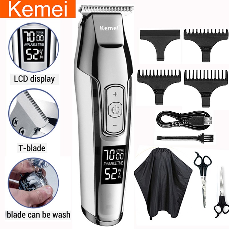 Kemei Profession Hair Clipper Beard Trimmer For Men Electric Shaver For Men LCD 0mm Hair Cutting Trimmer Machine Rechargeable Razor