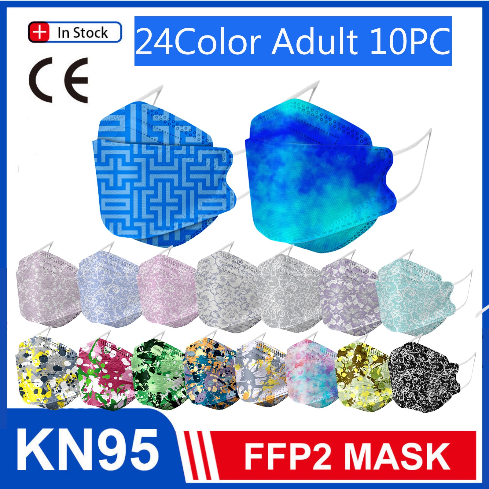 24 Styles Adult KN95 Masqu Masks 10pcs Tie Dye Letter Tape Camouflage Lace Printed FFP2 CE Facemask Mascarillas FPP2 Masks