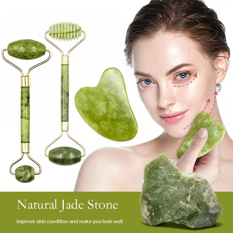 Guasha Natural Stone Facial Massage Jade Roller Gua Sha Massager Device Set For Body Spa Visage rouleau de massage rouleau visage