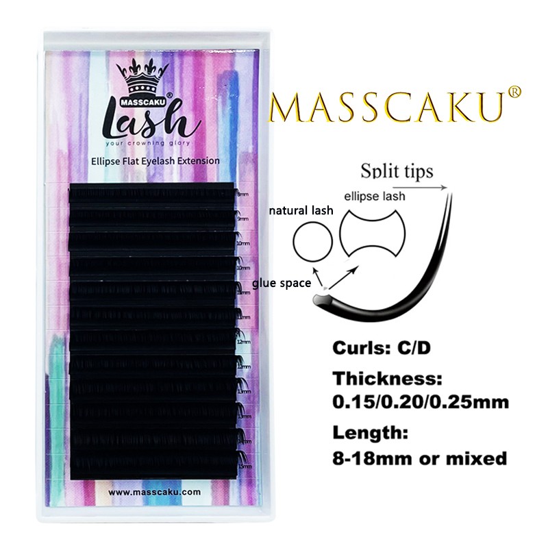 New Matte Curling Eyelashes Individual Extensions 0.15 0.20 0.25 Softer Ellipse Flat Lash Split Tips Liter Volume Looking Wholesale