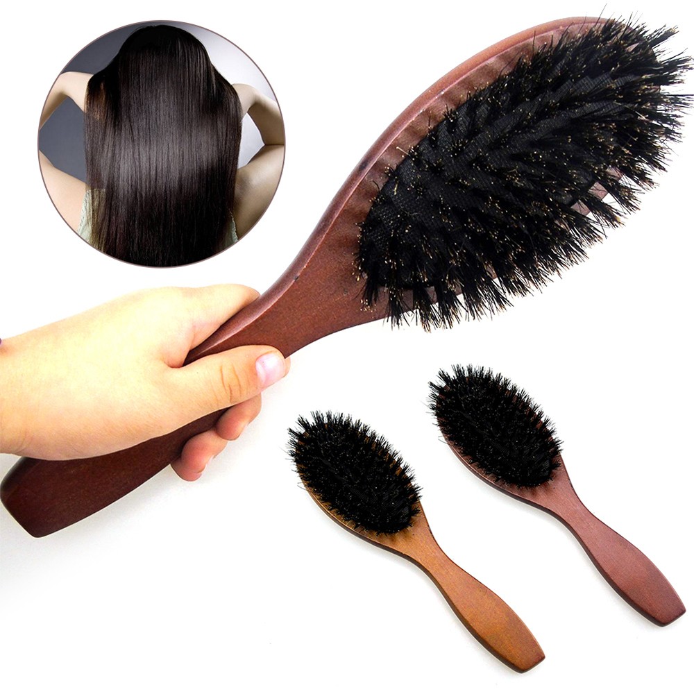 Natural Boar Bristle Massage Brush Comb Anti-static Hair Scalp Paddle Brush Beech Wooden Handle Hair Brush Comb Styling Tool