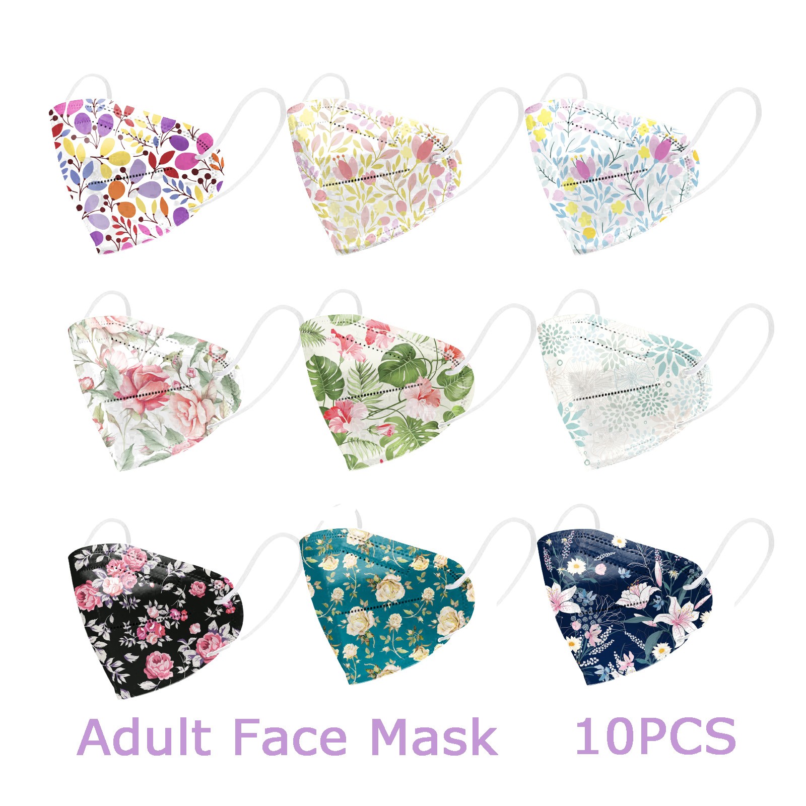 10pcs Aldult's mask mascarillas pure color outdoor fashion flower leaves printed mask windproof disposable face masque masks