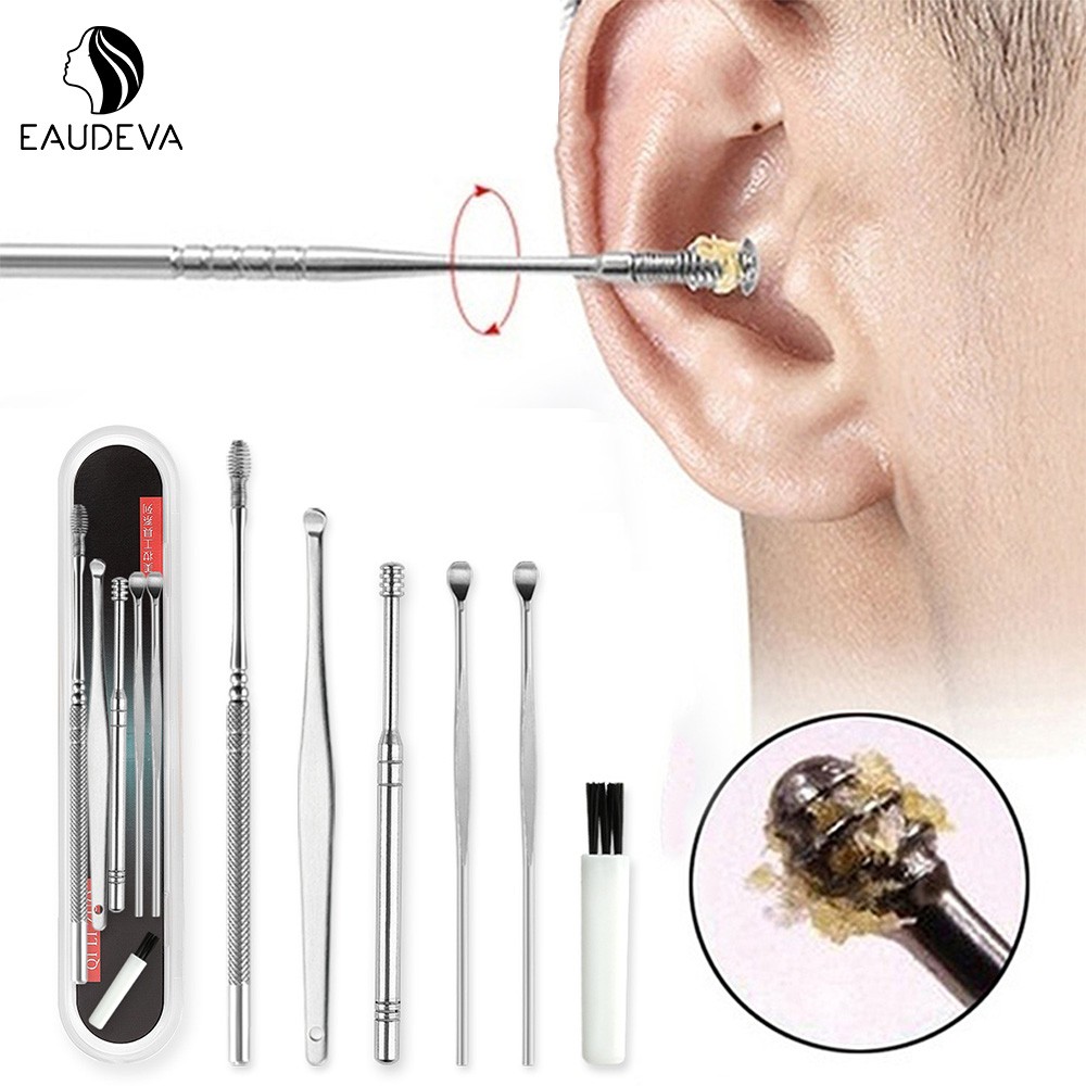 6pcs/set Stainless Steel Earwax Removal Tools Ear Wax Piercing Tool Kit Wax Spoon Care Set