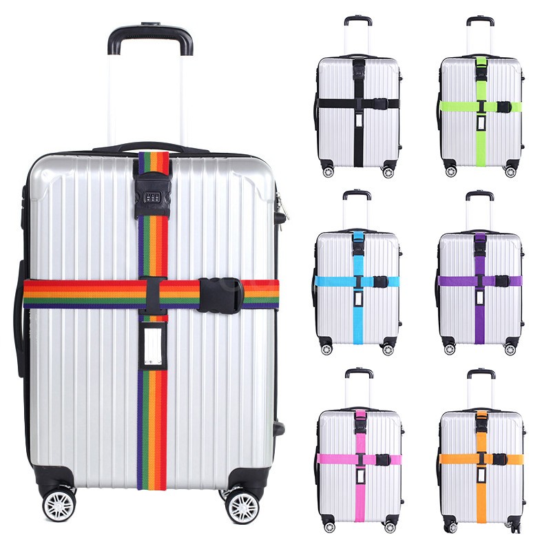 Adjustable Luggage Packing Luggage Cross Belt Bag Safe Trolley Case Protector Strap With Lock Travel Accessories