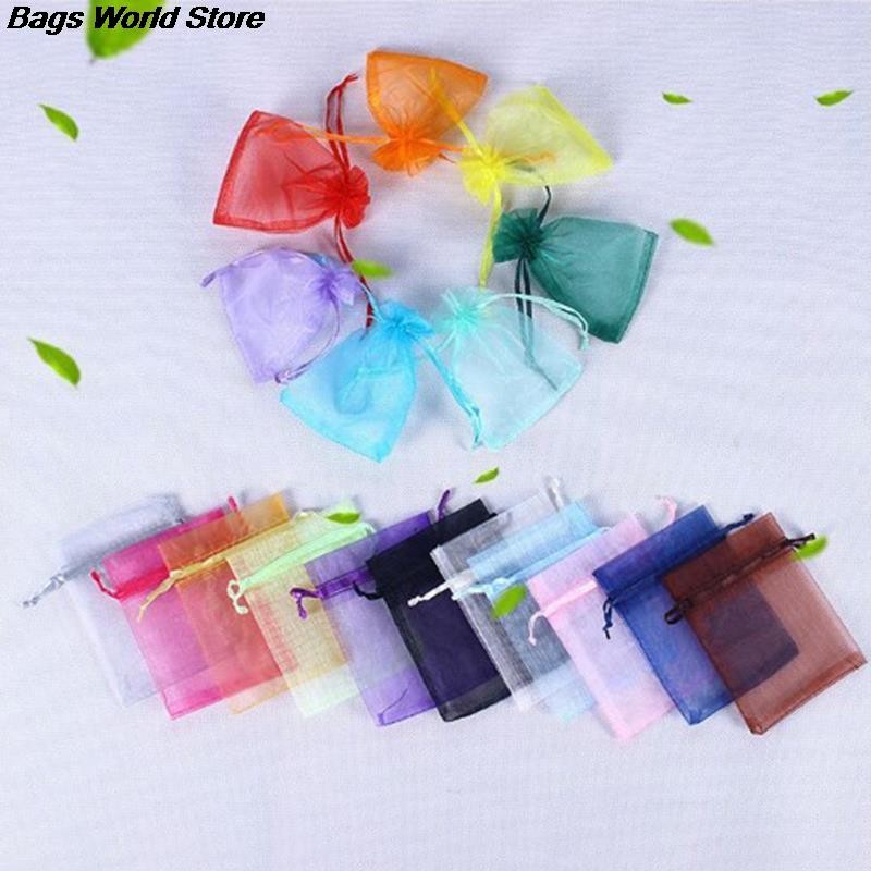 100pcs/lot Organza Jewelry Bag Tulle Drawstring Bag Jewelry Display Packaging Jewelry Pouches Wedding Gift Jewelry Display