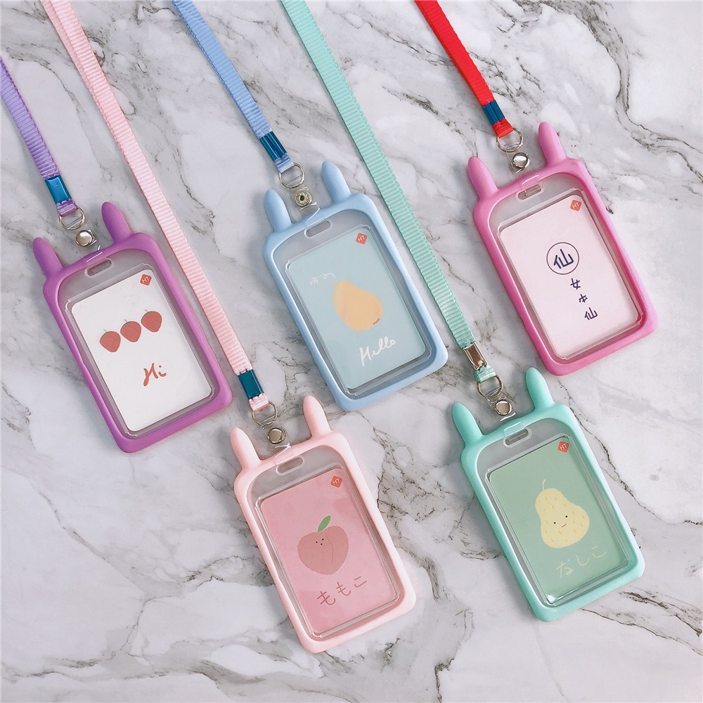 1pc Cute Kitten Rabbit High Quality Credit Card ID Holder Cute Cartoon Silicone Bus Card Case Key Holder Ring Luggage Tag Trinket