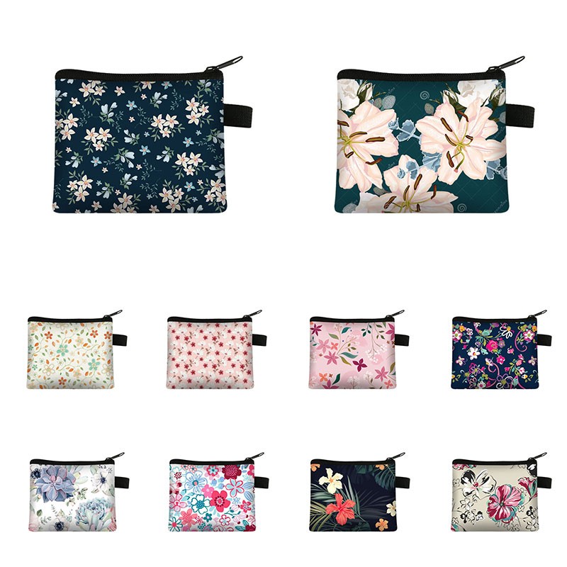 Fashion Brand Wallet Women Lovely Bowknot Flower Print Small Coin Bag Wallet Canvas Zipper Female Coin Purse Purse Earphone