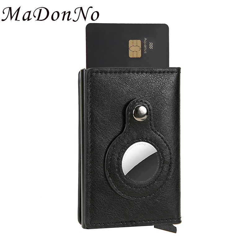 Credit Card Holders Rfid Airtag Wallet Men Carbon Fiber Thin Bank Card Holder Case Airt Tag Male Smart Mini Wallet Macsafe