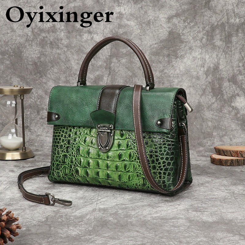 OYIXINGER Vintage Bag Retro Crocodile Luxury Shoulder Bag 2022 New Genuine Leather Handbag Women Hand-painted Crossbody Bags