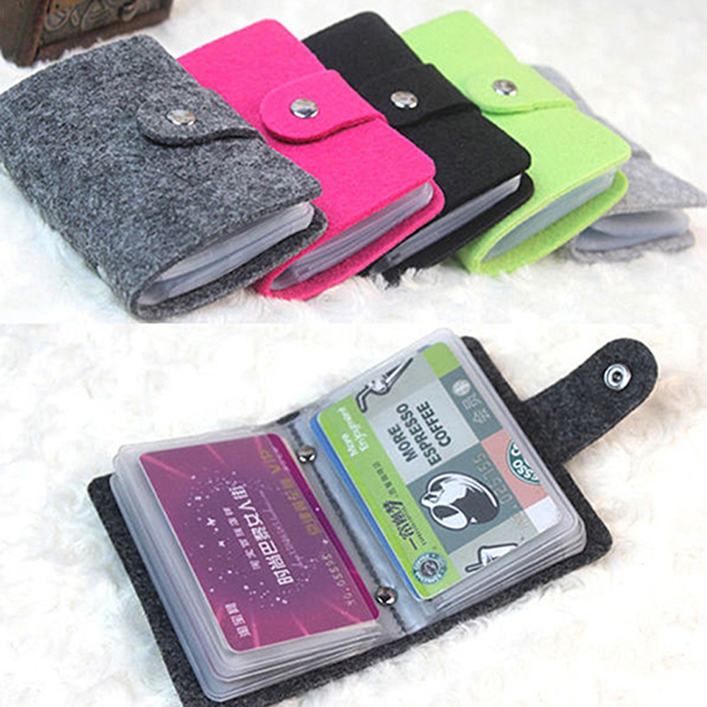 24 Slots Felt Wool Felt Women Men ID Credit Card Button Case Holder Wallet Organizer Gift Business Card ID Card Holder Wallet