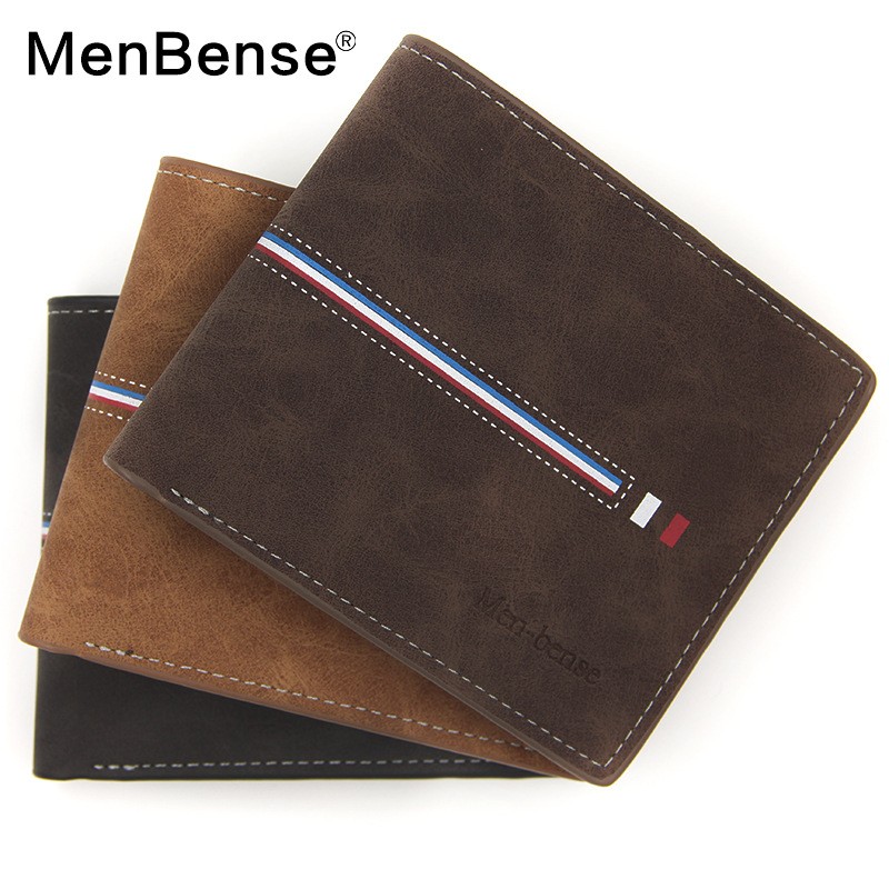 Men's fashion bag men's fashion retro hinge bronzing printing frosted multi card slot solid color leather business small wallet