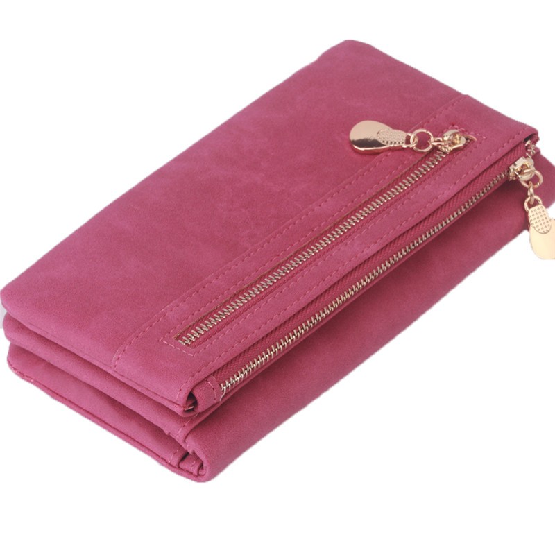 Fashion Women Wallets Dull Polish Leather Wallet Double Zipper Day Clutch Purse Wristlet Coin Purse Card Holder Billetera