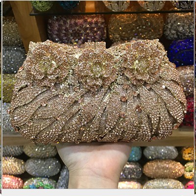 18 Colors Wedding Formal Dinner Clutch Women Golden Crystal Hand Evening Bags Metal Clutches Bags Flower Purse Wedding Purse